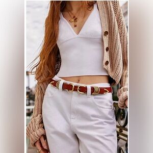 Free People Vibrant Red Belt with Gold Details